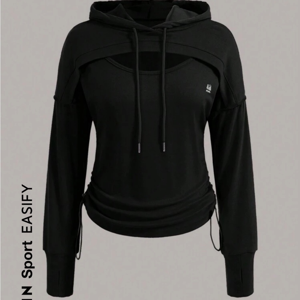 SHEIN Sport Easify Hollow Out Detail Drawstring Hooded Sports Sweatshirt